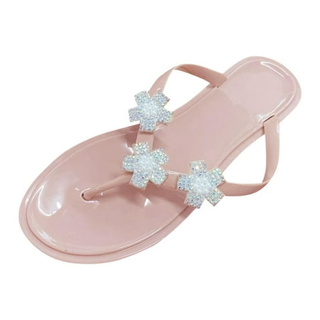 OJSFQUFP Sandals Women Dressy Summer Women Slippers New Pattern Summer Rhinestone Pearl Decoration Flip Flop Flat Bottom Comfortable and Non Slip Large Size Shoes Mom Slippers Beige 37
