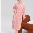 thumbnail image 5 of Kaemgyyd Womens Plush Soft Robe Fashion Winter Warm Fleece Sherpa Long Sleeve Belted Midi Bathrobe with Pockets, 5 of 7