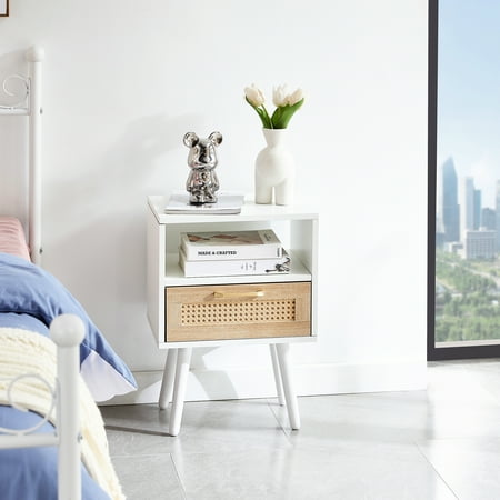 15.7 Interior Nightstand With Drawer And Solid Wood Legs White Legs Versatile Function