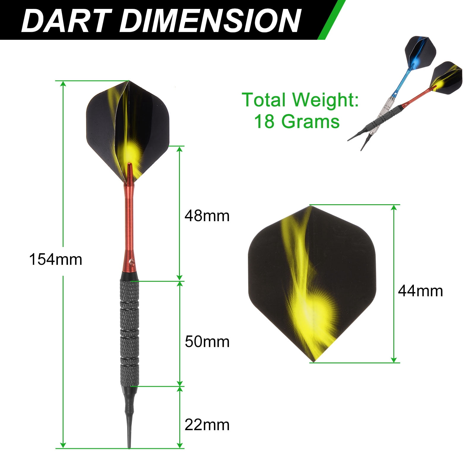 Uxcell Dart Plastic Tip Set 12Pcs 18 Gram with Soft Tip Darts 100 Extra Dart Tips 18 Flights & Wrench