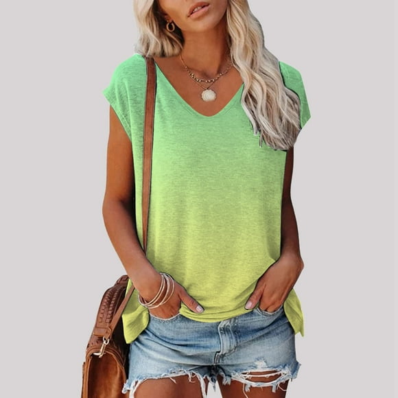 WILLBEST Oversized Tshirts for Women Women's Summer Fashion Casual V Neck Low Neckline Short Sleeved Solid Color Printed Loose T Shirt Top 3