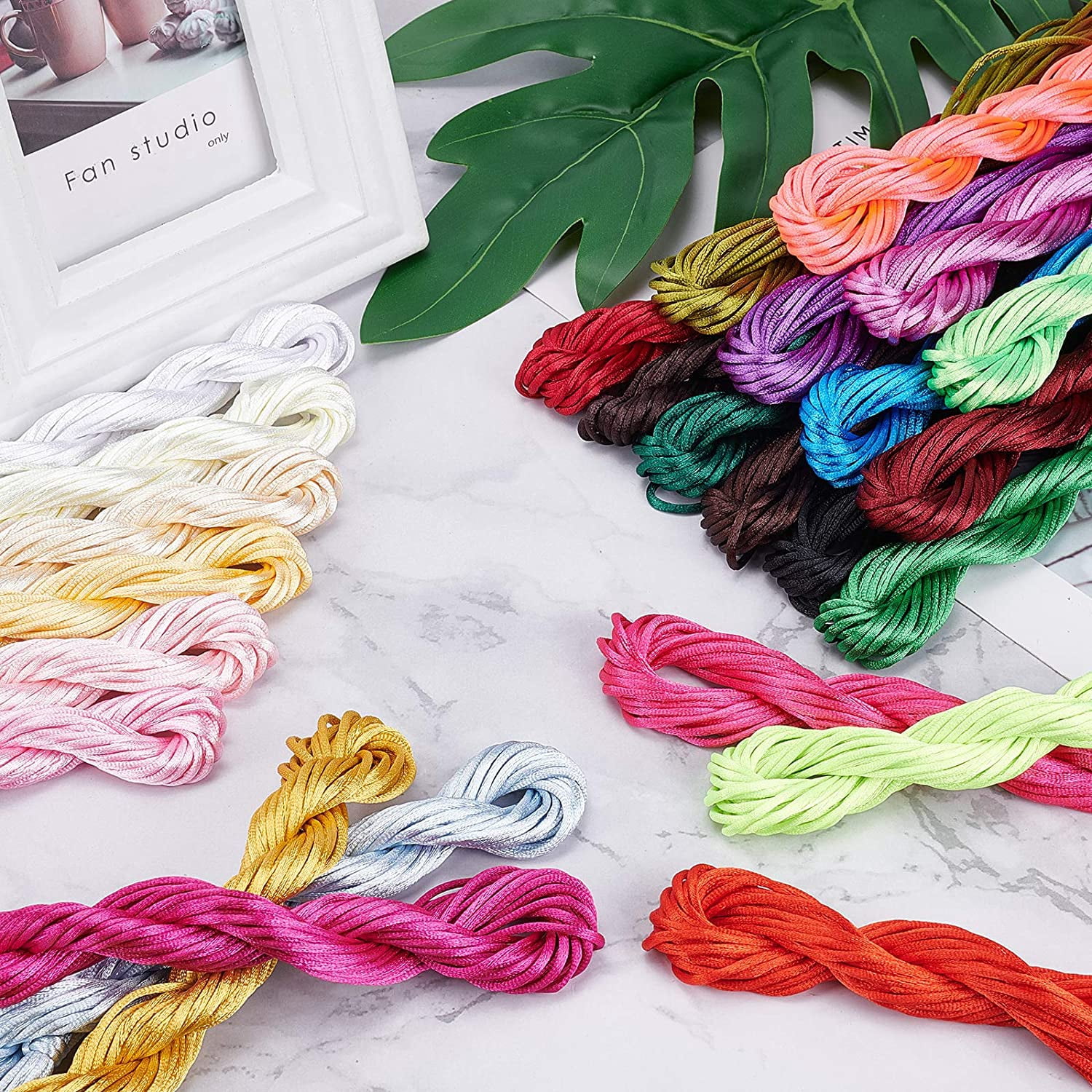 250 Yards 2mm Rattail Satin Silk Cords Satin Bracelet String Nylon Cord Thread for Necklace Friendship Bracelet Chinese Knot Macramé Dream Catchers Braid Hair 25 Color