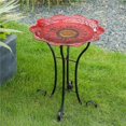 thumbnail image 1 of Luxen Maison Rouge Pansy Verre Oiseau Bain avec Support en Métal, 1 of 1