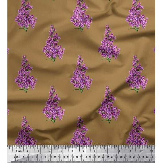 Soimoi Brown Cotton Cambric Fabric Madhabilata Floral Print Fabric by the Yard 42 Inch Wide