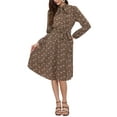 thumbnail image 2 of INSPIRE CHIC Women's Tie Neck Chiffon Long Sleeves Vintage Floral Print Belted Midi Dress M Brown, 2 of 5
