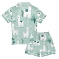 thumbnail image 2 of Silky Satin Kids' Pajama Set Breathable & Smooth Unisex Button-Down Pajamas Cute Cartoon Llama Pattern, 2 of 8