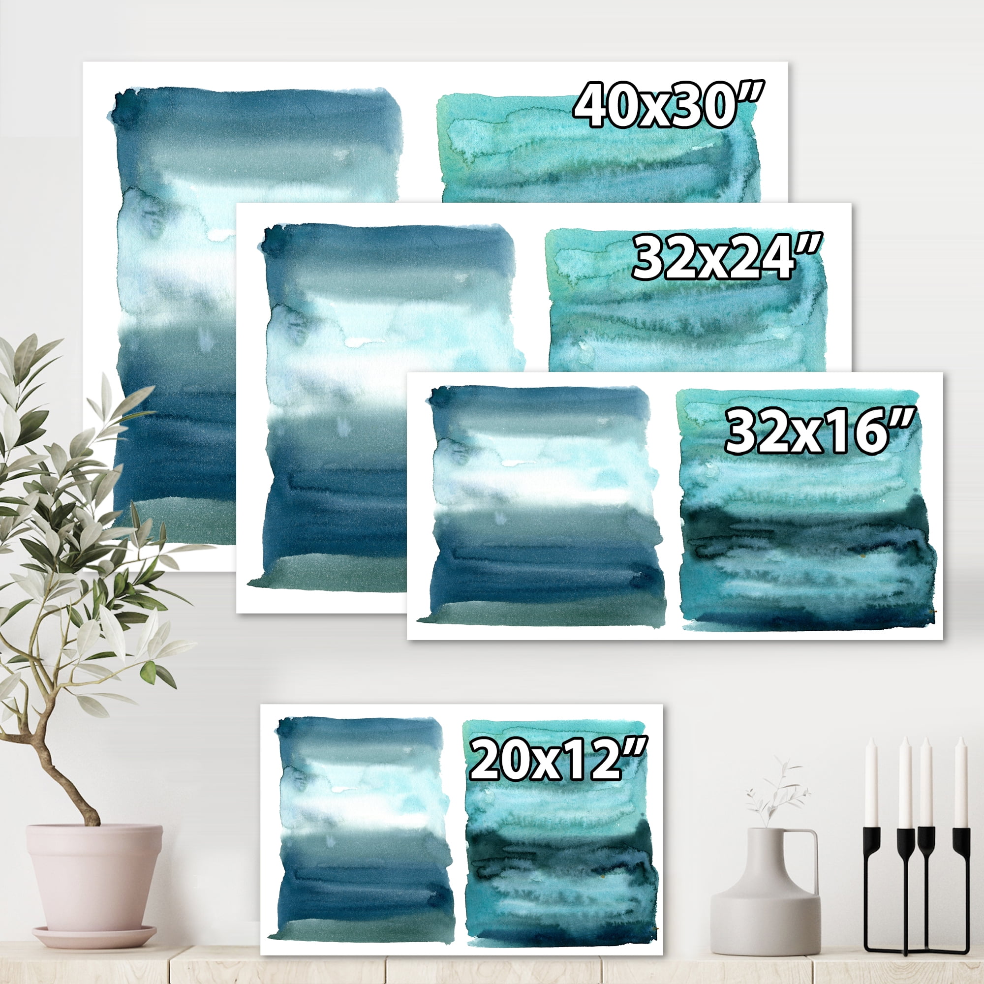Designart ' Abstract Blue Ocean Aquatic Impression II ' Modern Canvas Wall Art Print