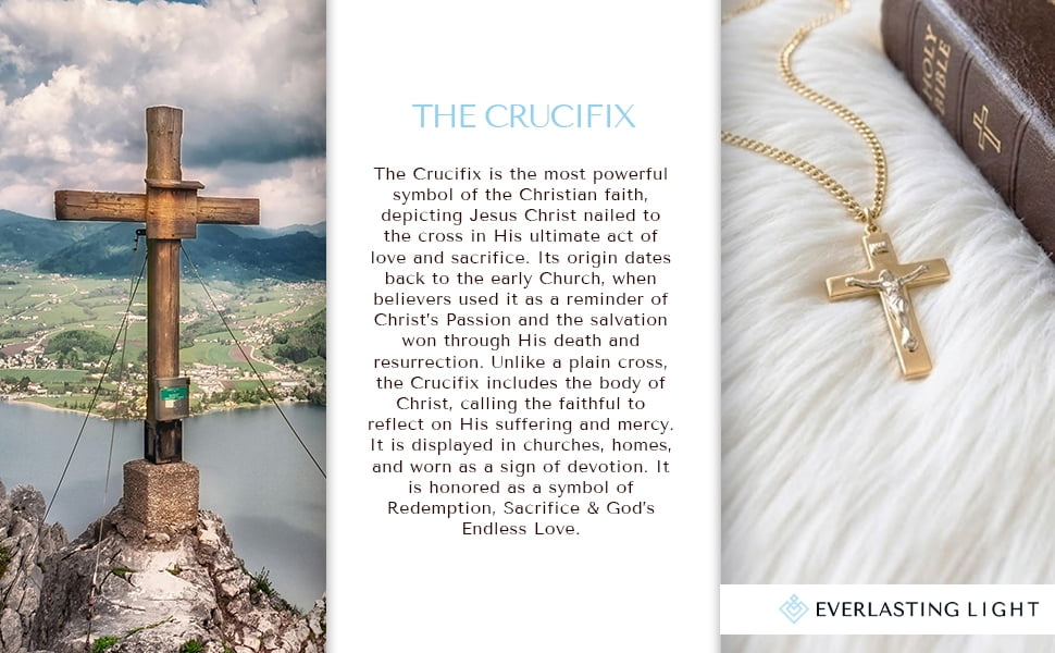 16kt Plated Sterling Silver Angle Edged Cross Pendant Necklace, 24" Gold Plated Stainless Steel Chain - Made in USA - Deluxe Velvet Gift Box
