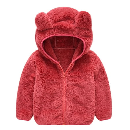 

Dadaria Toddler Sweater 6Months-4Years Toddler Baby Boys Girls Solid Color Plush Cute Bear Ears Winter Hoodie Thick Coat Jacket Red 12-18 Months Toddler