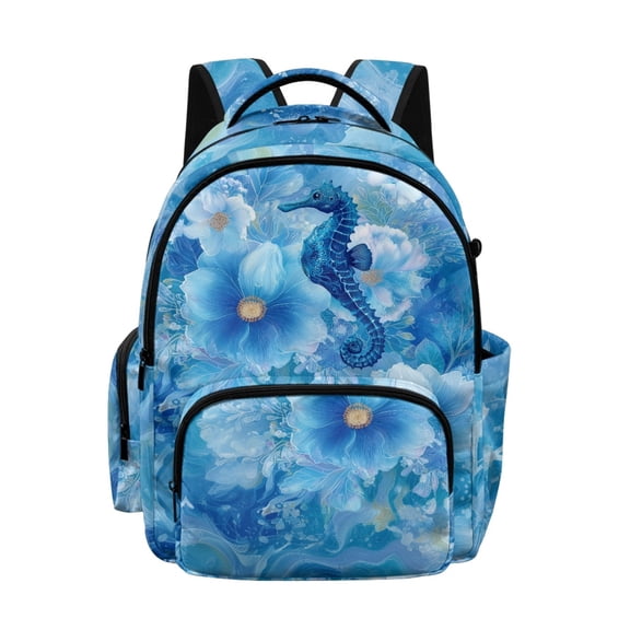 Tutolipy Seahorse Floral School Backpack Bookbag for Teens Girls, High School Middle School Lightweight Schoolbag for Travel Weekend Camping
