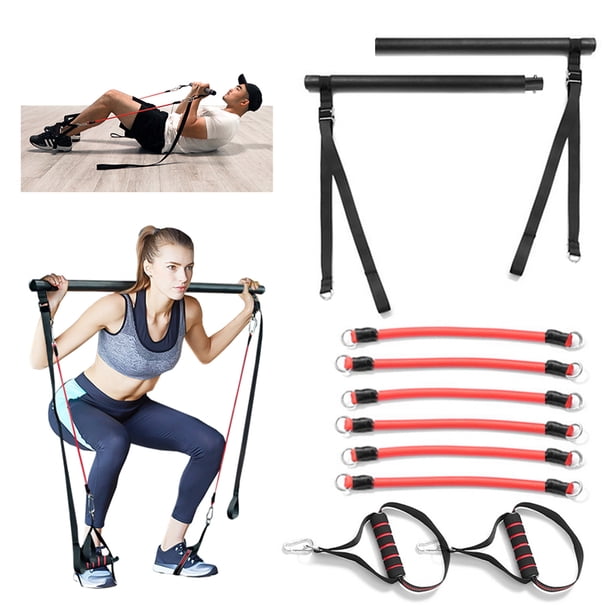 Barra de Pilates Kit de barra de pilates desmontable portátil con bandas de resistencia, asas de 60 lb / 120 lb / 180 lb para ejercicios de estiramiento de entrenamiento de cuerpo completo d 1 1