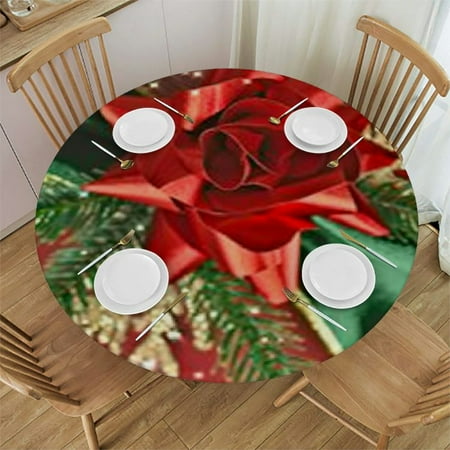 

BANET Christmas and Snowflakes Round Tablecloths Red Circular Table Cover Washable Polyester for Buffet Table Parties Holiday Dinner 54 -58