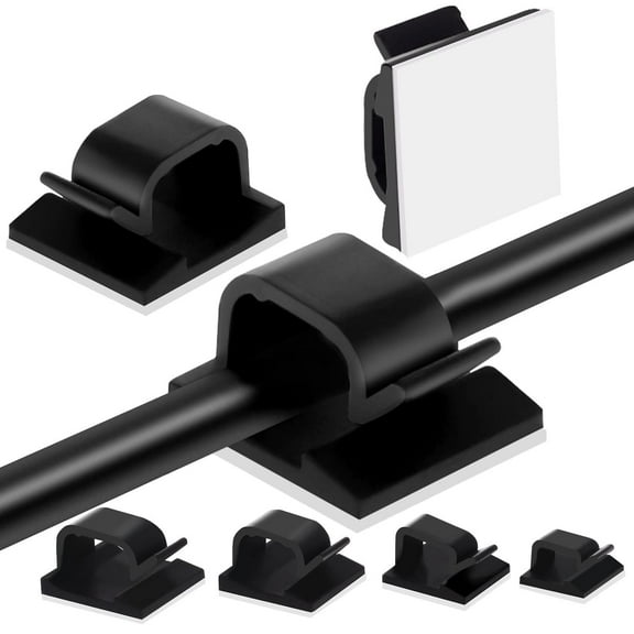 Adhesive Cable Management Clips, 60pcs Adhesive Cable Clips Wire Clips, Plastic Cable Organisers Sticky Wire Clips Wire Cord Holder, 4 Sizes (Black)