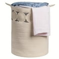thumbnail image 6 of 1pc Cotton Rope Storage Basket, Laundry Basket Collapsible With Handles, Boho Woven Laundry Hamper For Cushions, Pillows, Clothes Organizer For Living Room, Home Decor, 6 of 7