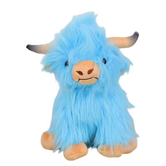 Cute Blue Highland Cow Plush Stuffed Animal Toy Fluffy Soft Cattle Plushie Kids Toddlers Companion Pillow 11 Inch Birthday Gift Room Decor