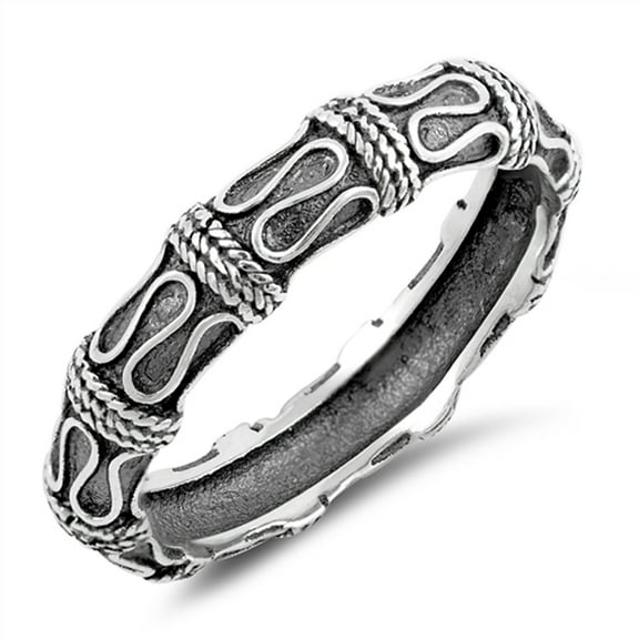 Antiqued Boho Stacking Bali Wave Ring .925 Sterling Silver Midi Band Jewelry Female Male Size 5