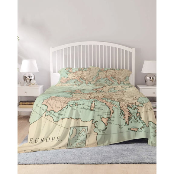 4 Piece King Sheet Set Vintage Map Sheets Set for King Size Bed, Breathable Soft Microfiber Bed Sheets Cooling Western Retro Art Maps Fitted Sheet Deep Pocket, Pillowcases