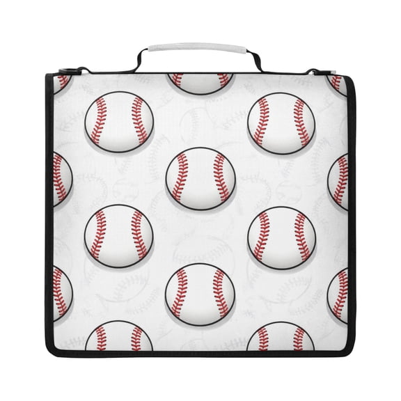 Zipper Binder with Shoulder Strap 2 inch 3 Ring Waterproof File Folder Organizer Bag 500 Sheet Cartoon-style White Baseball