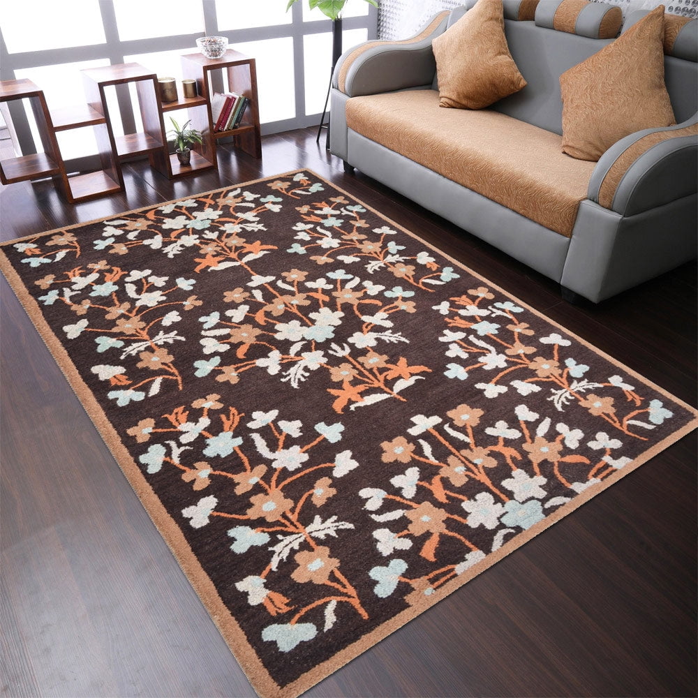 Rugsotic Carpets Hand Tufted Wool Eco-Friendly 9'x12' Rectangle Brown Floral Modern High Pile Thick Handmade Anti Skid Indoor Area Rug K00228