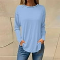 thumbnail image 3 of Scyoekwg Womens Going Out Tops Long Sleeve Cewneck Basic Dressy Tunic Shirts Casual Loose Lightweight Solid Color Fall Clothes Vintage Blouses (Light Blue,L), 3 of 3