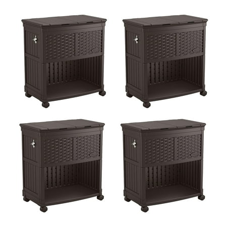 Suncast Outdoor Patio Deck Resin Entertaining Cooler Station, Java (4 Pack)
