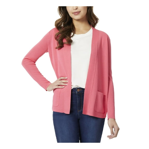 JONES NEW YORK Womens Pink Pocketed Textured Ribbed Long Sleeve Open Front Cardigan XL