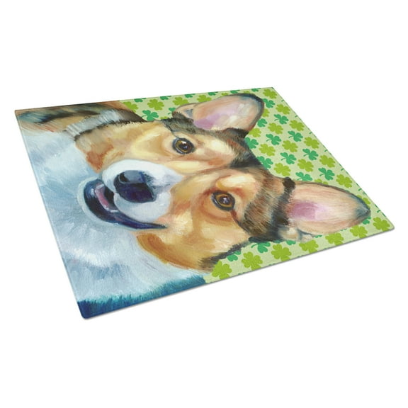 Caroline's Treasures Corgi St. Patrick's Day Shamrock Glass Cutting Board Large