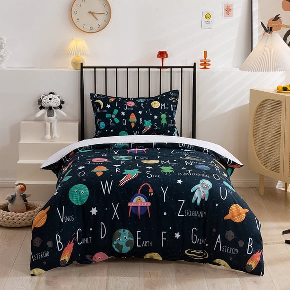 3D Planet Rocket Outer Space Meteor Cartoon Quilt Cover Set Bedding Set Duvet