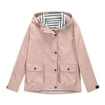 thumbnail image 4 of Boy Girl Outdoor Rain Jackets Loose Solid Color Long Sleeve Full Zip Lightweight Windbreaker Striped Lined Hoodie Waterproof Coats 120, 4 of 9