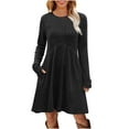thumbnail image 5 of yillto Long Sleeve Dress for Women Crew Neck Ribbed Knit Tunic Dresses Knee Length Sweaters with Pockets, 5 of 8