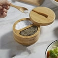 thumbnail image 3 of Eoperou Bamboo Seasoning Storage Box with Magnetic Swivel Lid Wooden Salt Cellar Pepper Sugar Spice Holder Round Container Bowl Kitchen Gadgets, 3 of 8
