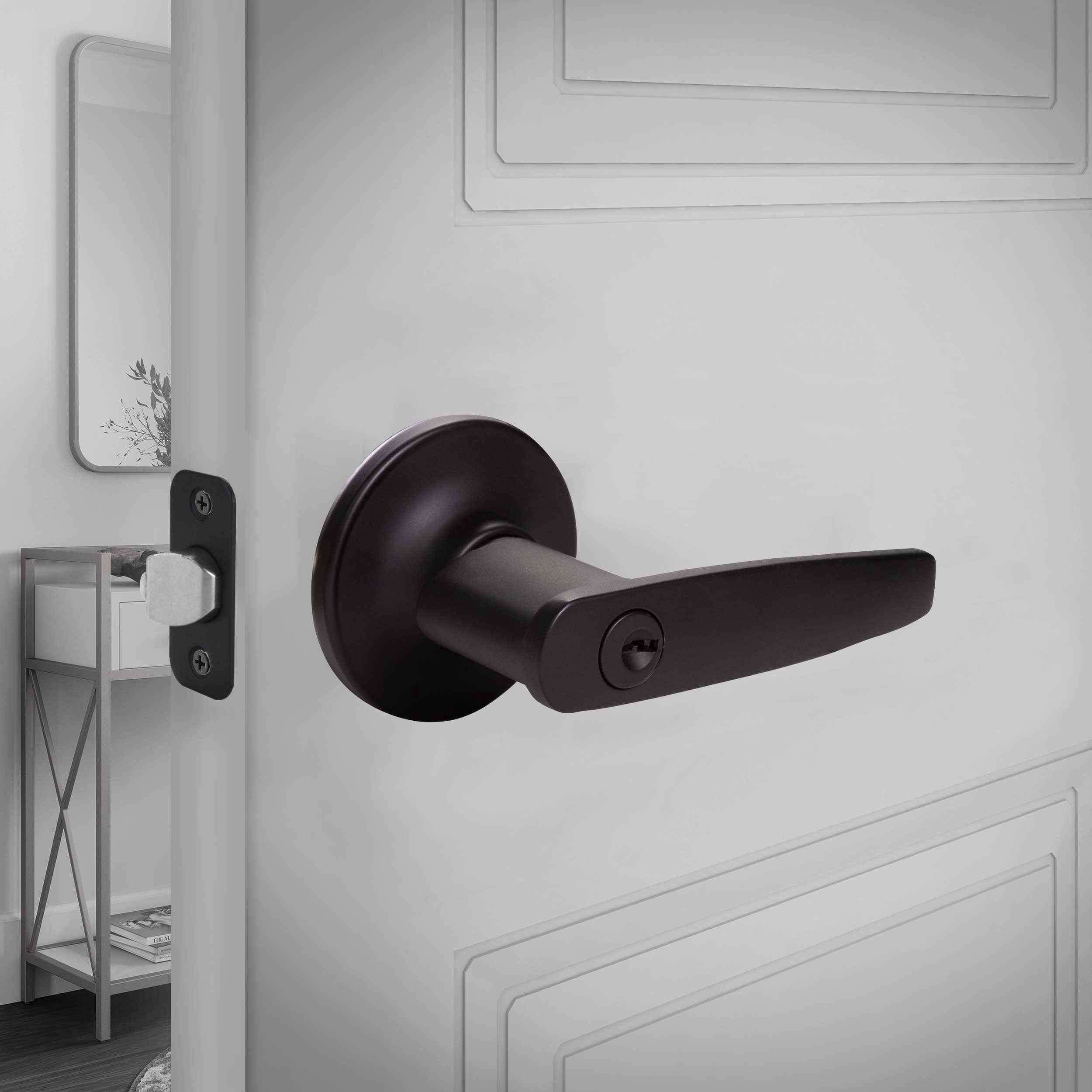 Design House Delavan 2-Way Interior/Exterior Keyed Door Lever, Matte Black