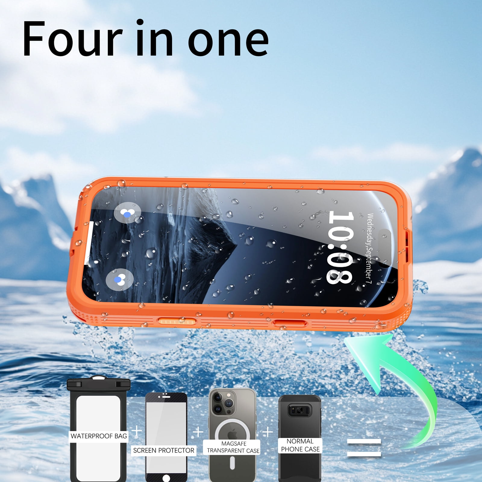 Dteck for iPhone 17 Pro Max Waterproof Case Compatible with MagSafe, Magnetic Waterproof Full Body IP68 Underwater Case Built-in Screen Protector Military Grade Shockproof Case for Men Women,Orange