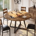 thumbnail image 2 of Space-Saving 5-Piece Round Dining Table Set for 4 – Rustic Brown Wood Table & 4 Upholstered Chairs – Sturdy Metal Frame – Vintage Industrial Style – Compact Dining Furniture, 2 of 8