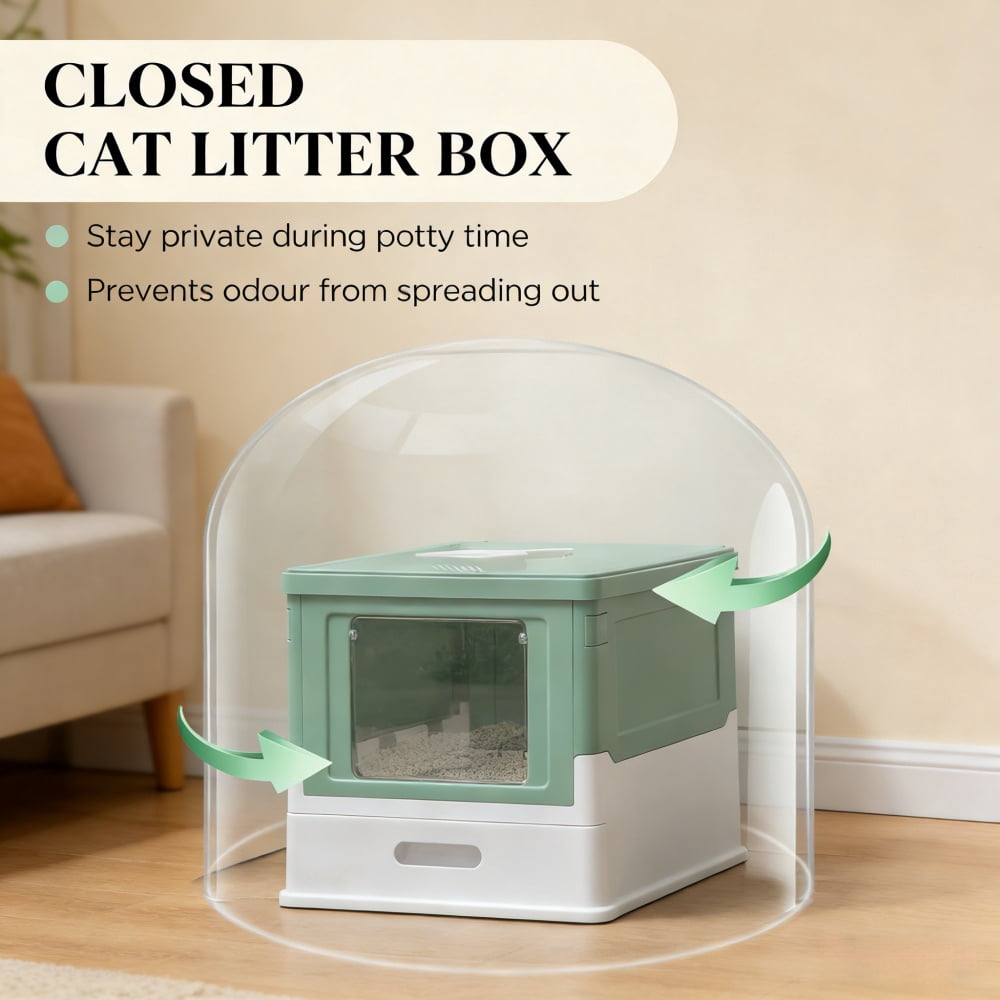 Stainless Steel Enclosed Cat Litter Box, Large Durable Pet Toilet with Enclosure for Cats  LJH