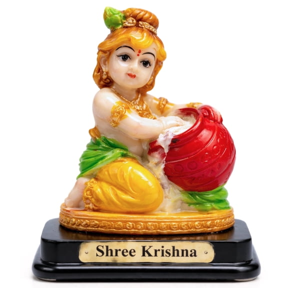 Shree Krishna Idol Bal Gopal Murti Makhan Chor Statue for Home Temple Puja Decor Spiritual Gift Religious Blessings