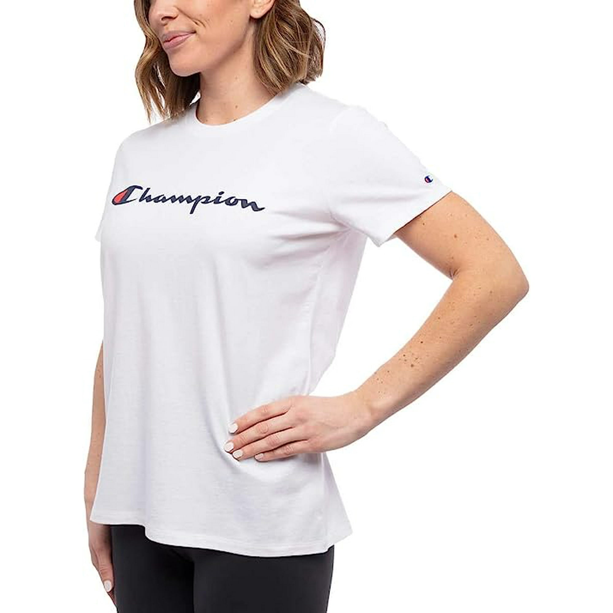 【hppy】(WOMEN) CLASSIC SMALL LOGO TEE Champion Logo Tee Classic T Shirt for Women in Color White