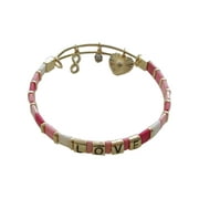 Time and Tru Womens Love Expandable Goldtone Beaded Wire Charm Bracelet, Pink Blush