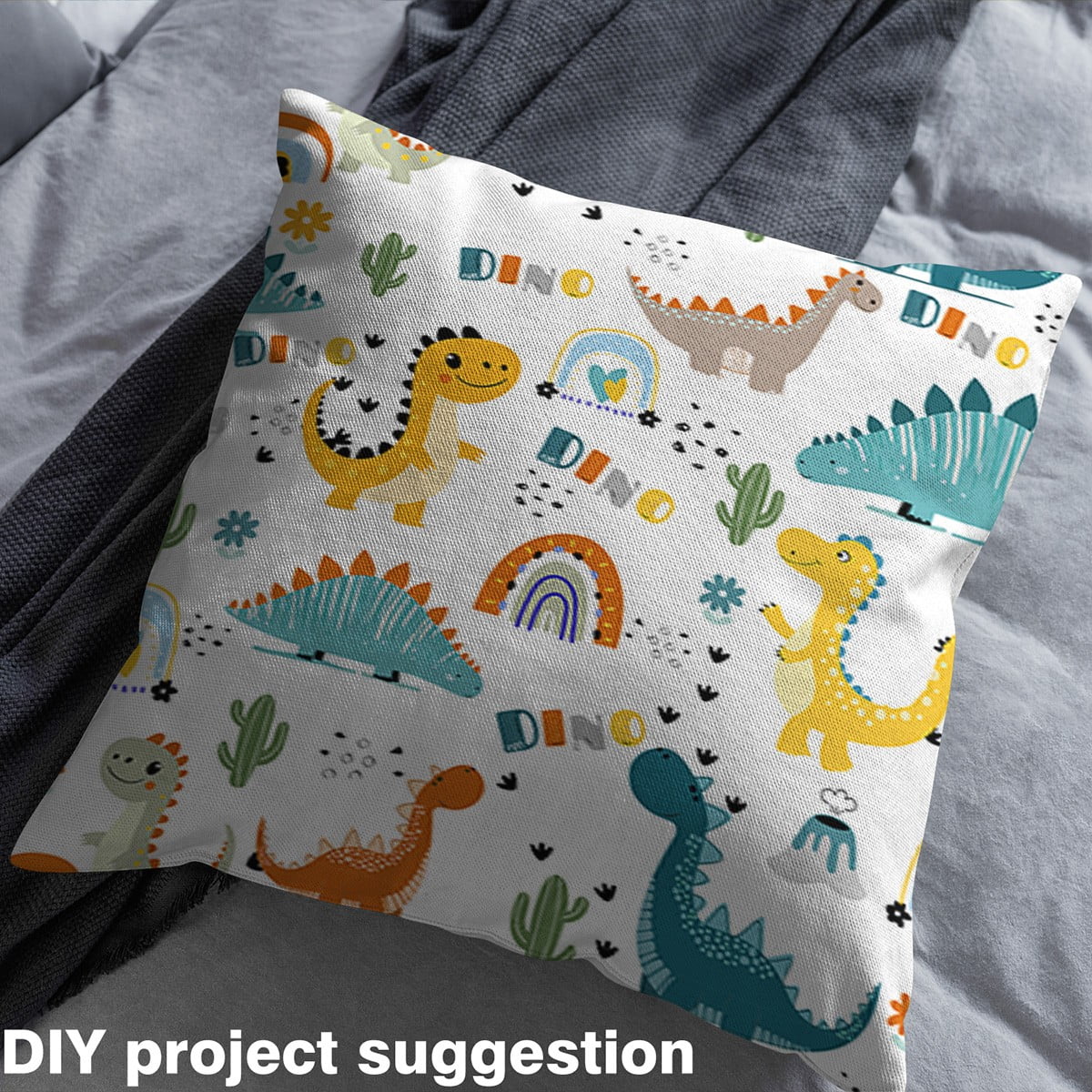 Feelyou Cartoon Cute Dinosaur Fabric by the Yard 2 Yards, Cactus Flower Plant Sewing Fabric, Teens Boys Girls Kids Home Decor Fabric by the Yard, Luxury Bedroom Decor