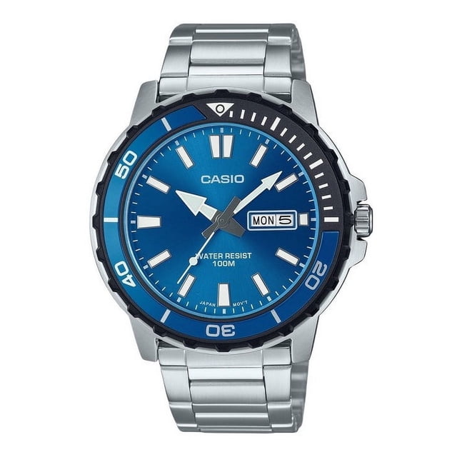 Casio Reloj Estándar Analógico de Acero Inoxidable con Esfera Azul y Movimiento de Cuarzo MTD-125D-2A1V para Hombre, Resistente Al Agua hasta 100 M.