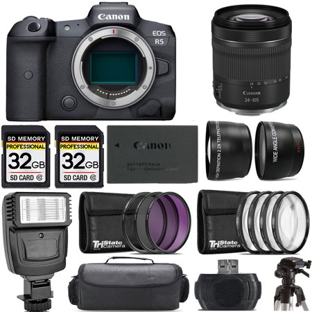 Canon EOS R5 Mirrorless Camera +24-105mm f/4-7.1 IS STM Lens +Flash- Kit