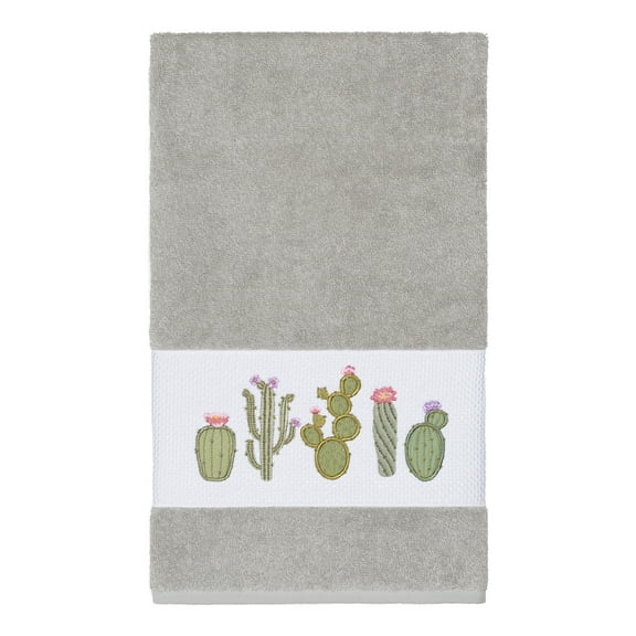 Authentic Hotel and Spa Turkish Cotton Cactus Embroidered Light Grey Bath Towel