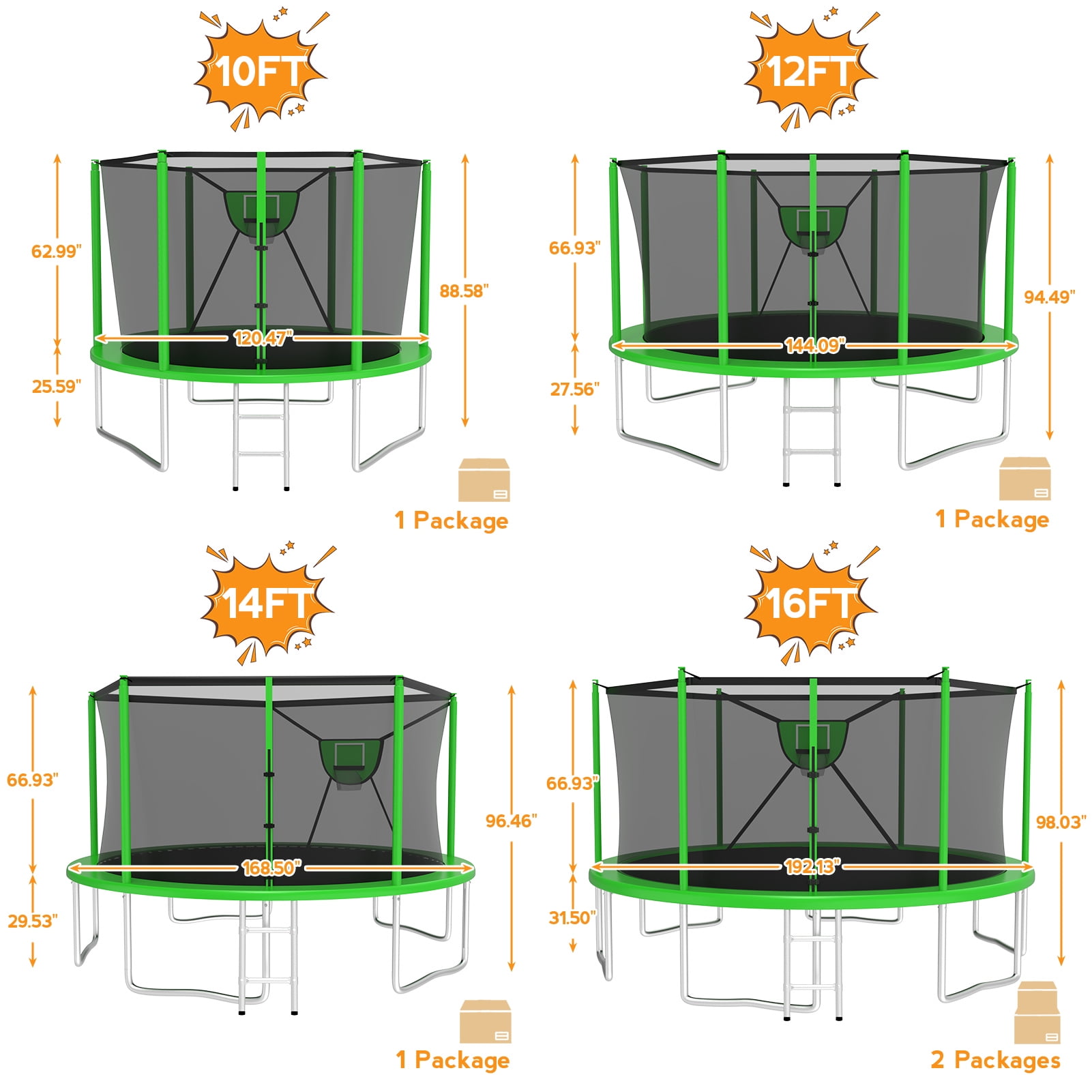 KOFUN Trampoline 12FT with Basketball Hoop for Kids and Adults, Capacity 1200LBS, Outdoor Backyard Trampoline with Enclosure Net, Ladder, Green