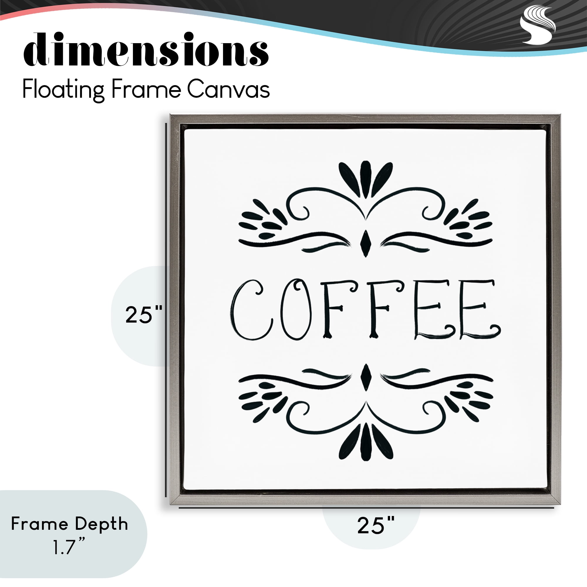 Stupell Industries Coffee with Floral Emblems Gray Framed Floater Canvas Wall Art, design by Lucille Price