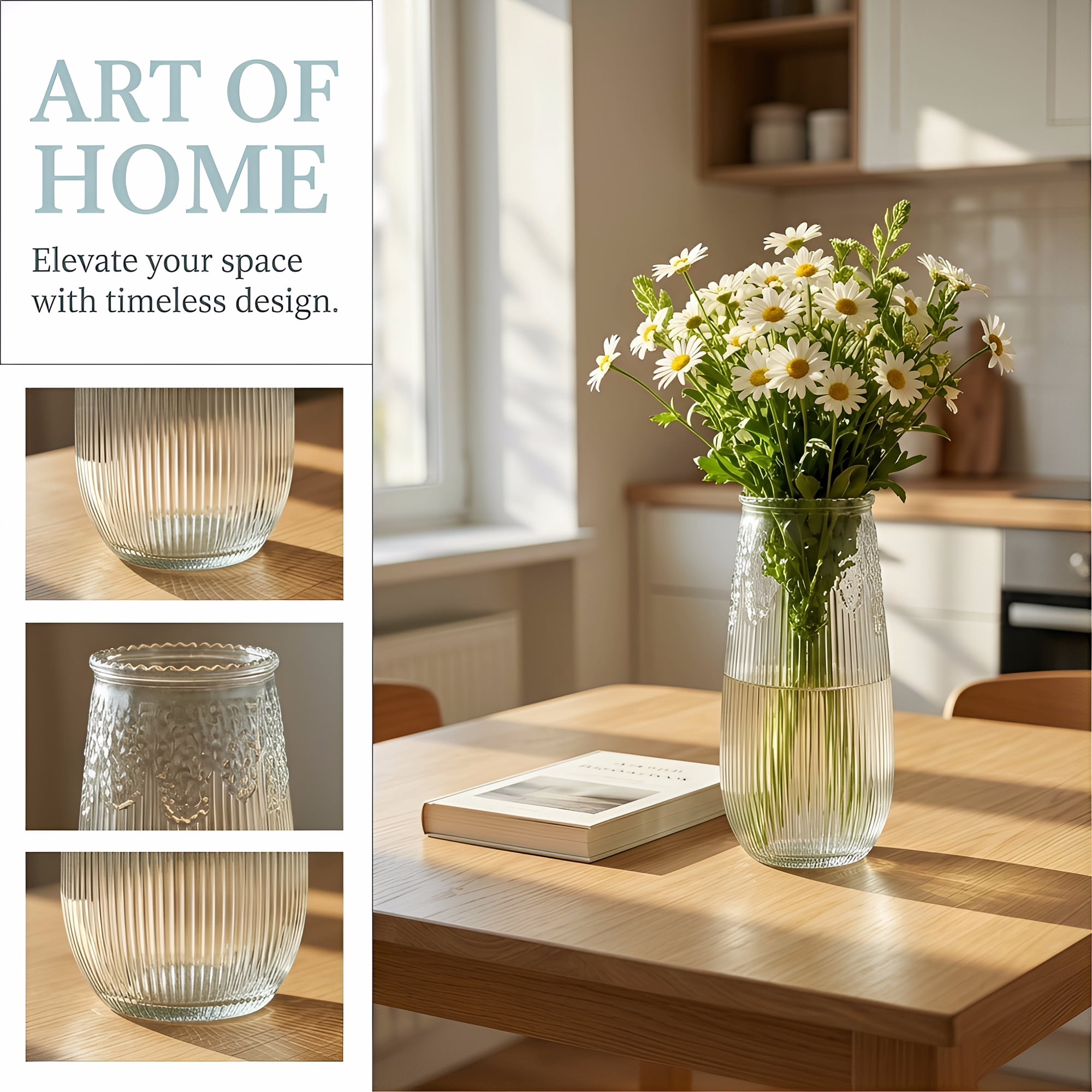 Unique Bargains Geometric Simple Large Glass Flower Vase Clear 2.6"L x 2.6"W x 7.9"H