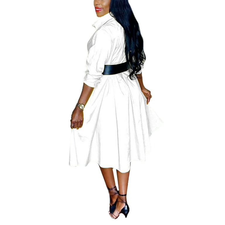 Wrcnote Womens Plus Size Shirt Dresses Long Sleeve BUtton Down Dress High  Low Casual Loose Midi Dress White 2XL 