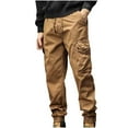 thumbnail image 1 of Puntoco Pantalones cargo de color sólido con bolsillos y cremallera, cintura elástica y largo completo para hombre, 1 of 2
