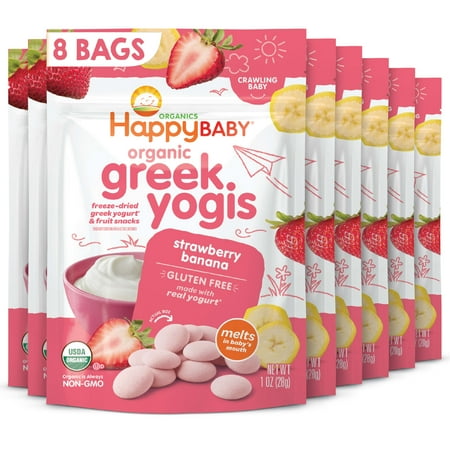 Happy Baby Organics Greek Yogis, Strawberry Banana & Greek Yogurt Organic Freeze-Dried Baby Snack, 1 oz Bag