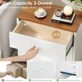 thumbnail image 3 of Nightstand,Farmhouse Wood Night Stand with 3 Storage Drawers,Wooden Small Dresser Chest of Drawers Bedside Tables for Bedroom Small Spaces,White+Walnut, 3 of 12