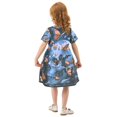 thumbnail image 4 of Blue Skull Orange Butterfly Girls Short Sleeve Dress A Line Sun Protection Breathable Comfort Sundress 2T, 4 of 8